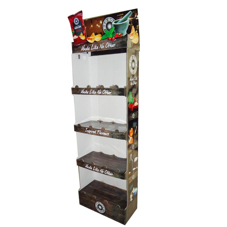  Custom Chips Retailer Tiered Cardboard Potato Chips Floor Display Standing Floor Cardboard Display Racks For Snacks