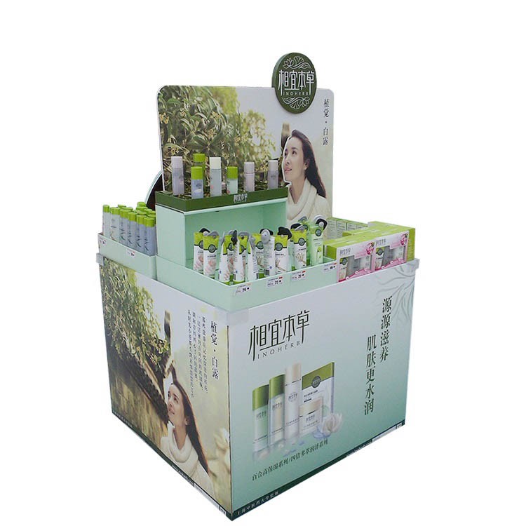 skin care 1/4 pallet display unit cardboard tiered shelves stand shampoo supermarket nail gel floor display unit stand