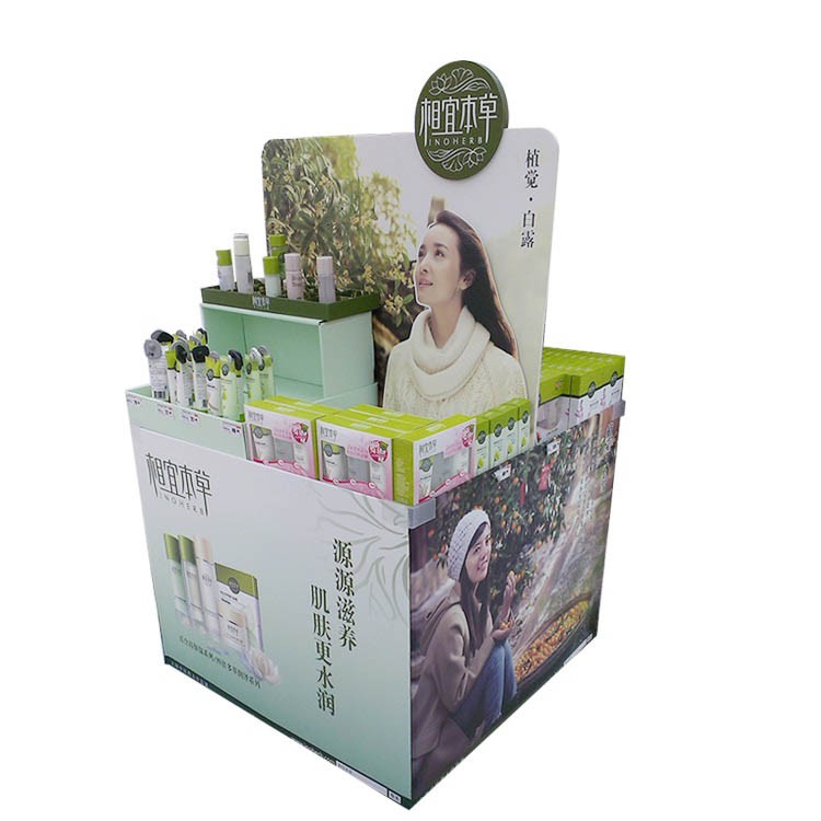 skin care 1/4 pallet display unit cardboard tiered shelves stand shampoo supermarket nail gel floor display unit stand